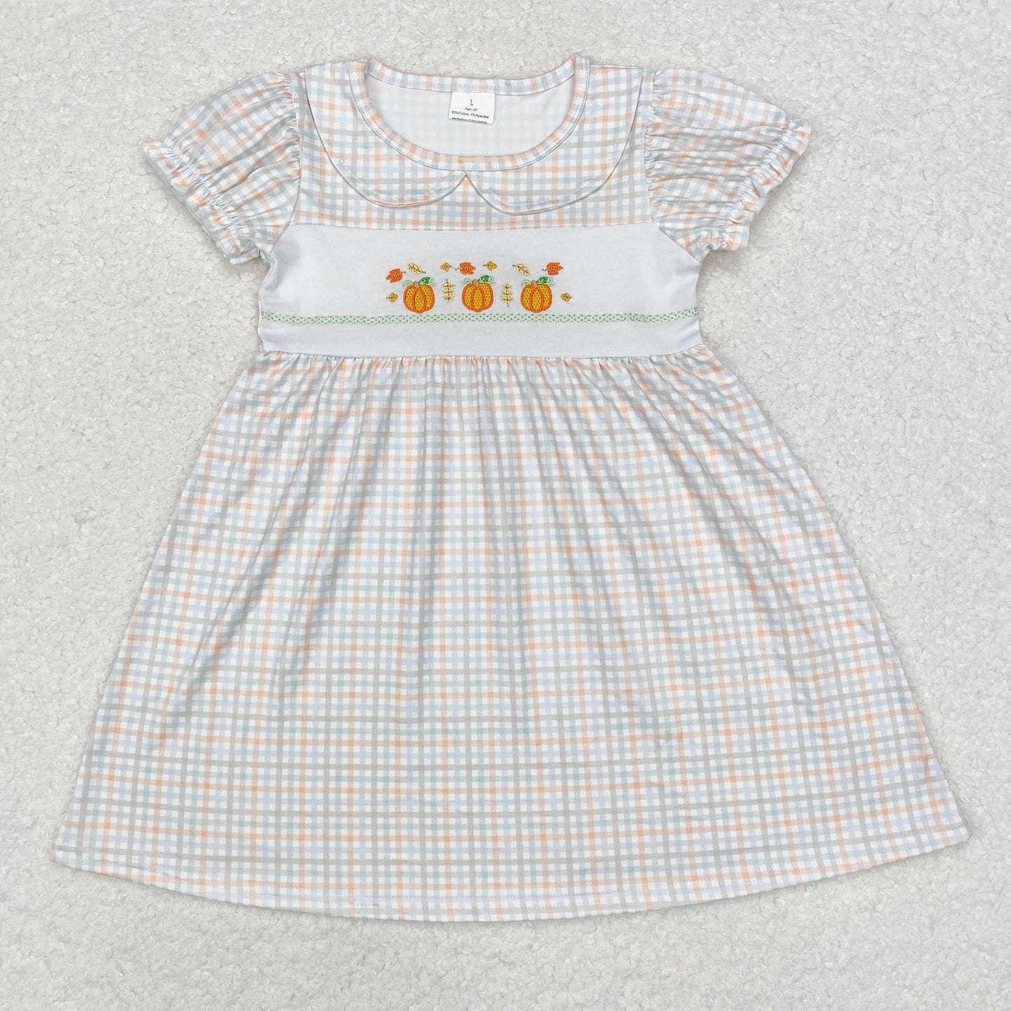 Plaid embroidery pumpkin Girls dress