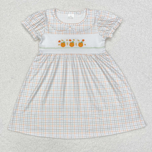 Plaid embroidery pumpkin Girls dress