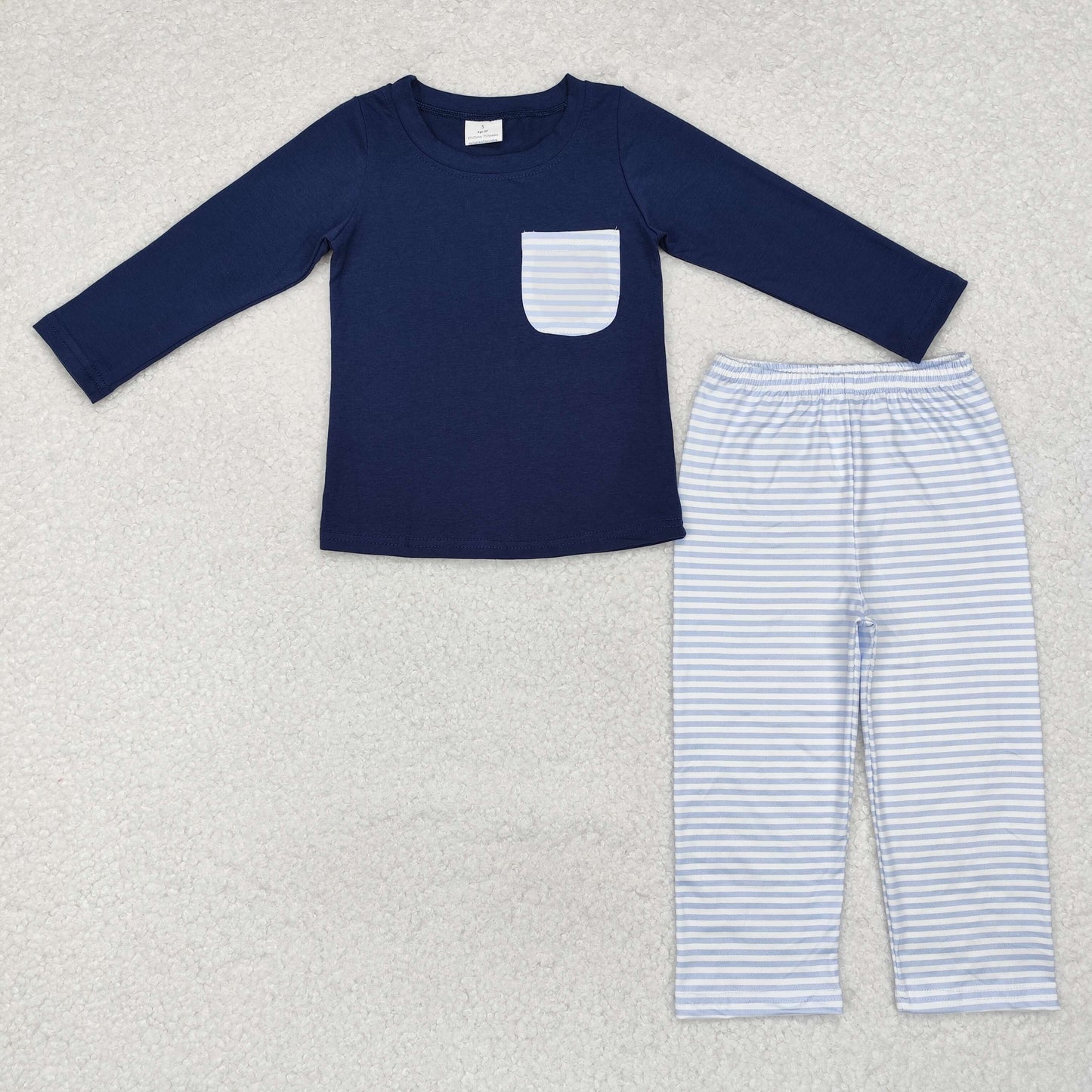 blue top stripe pants boy Set
