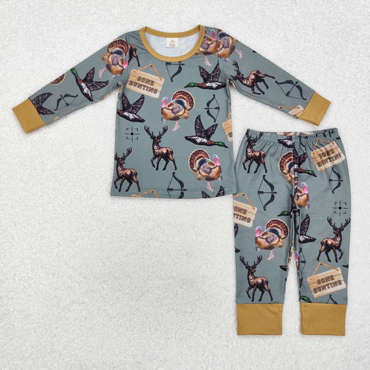 Thanksgiving Turkey print Long Sleeve Pajamas ( material contains bamboo )