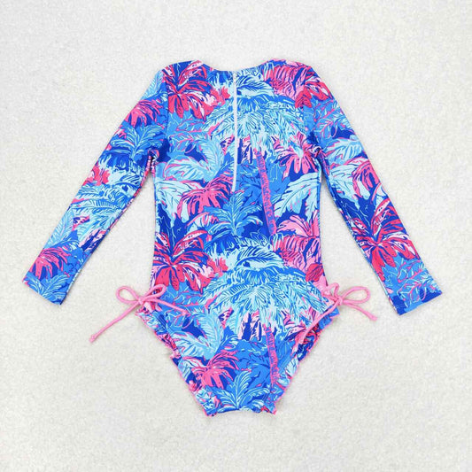 one pic flowers print long sleeve Swimsuit
