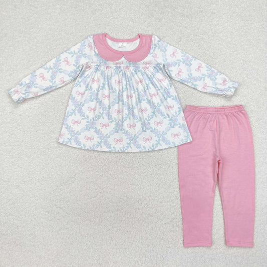 Fall Bow pattern Long Sleeve Girls Set