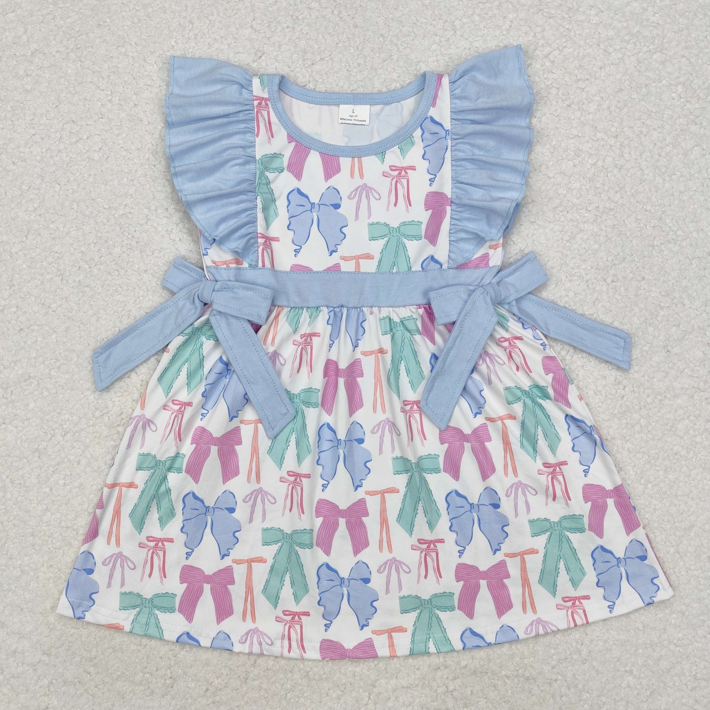 Blue bow Print Short Sleeve Girls dress