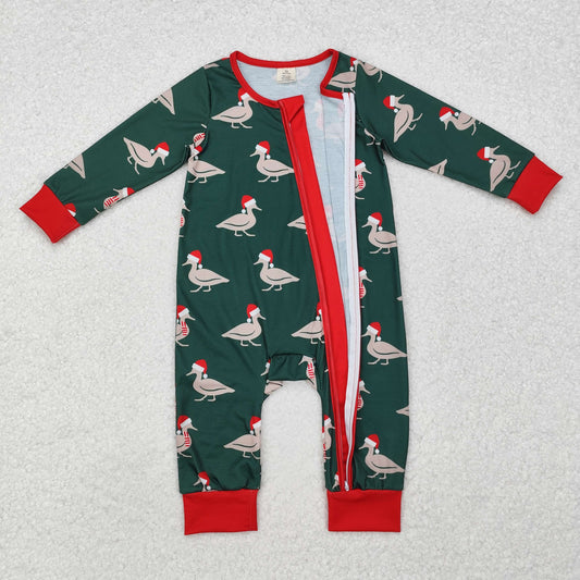 Christmas duck print Baby Romper With zipper( material contains bamboo )