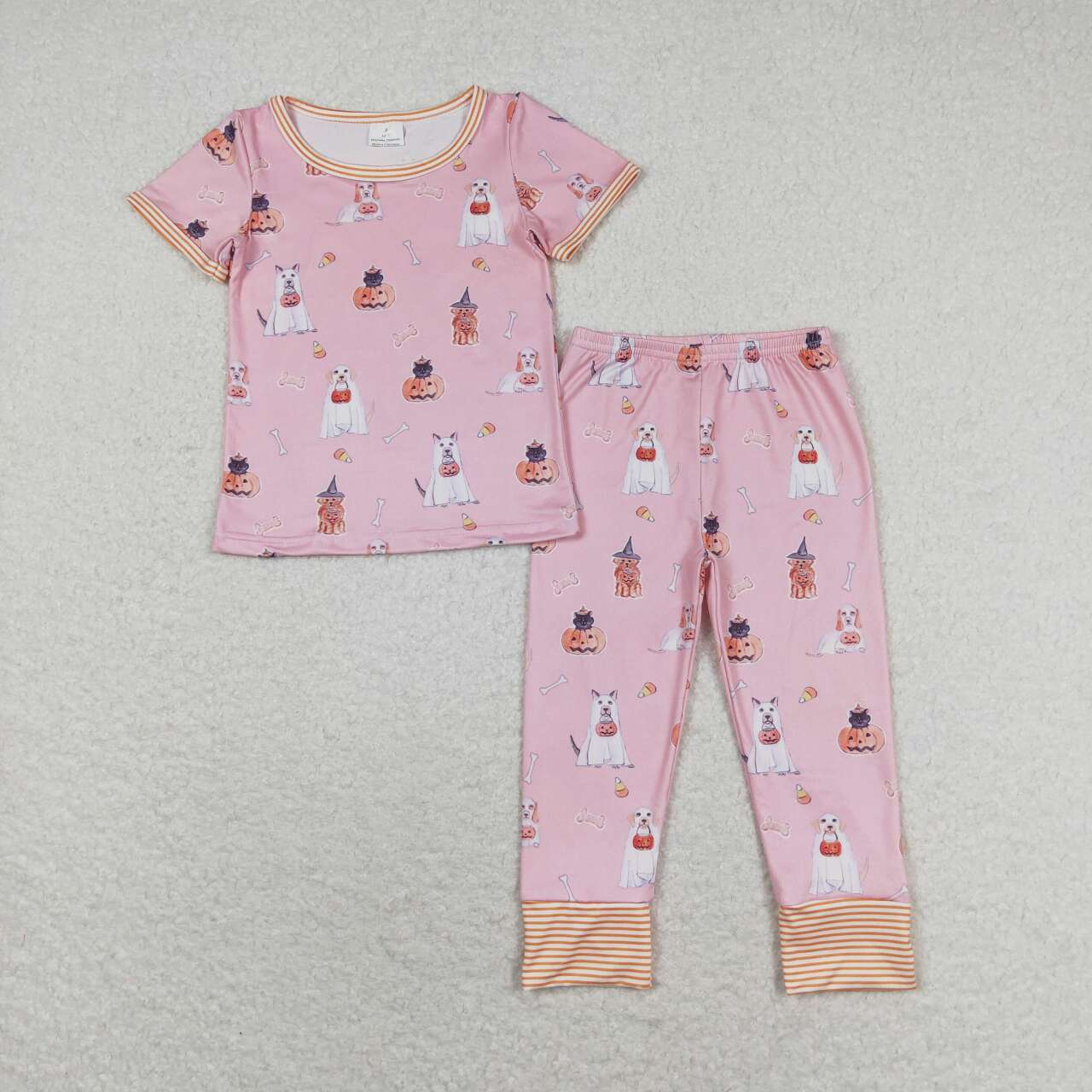 Halloween pink pumpkin Print Short Sleeve Ruffle Paj