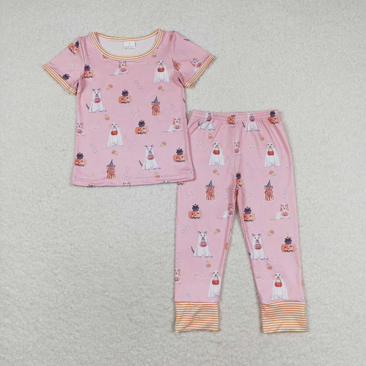 Halloween pink pumpkin Print Short Sleeve Ruffle Paj