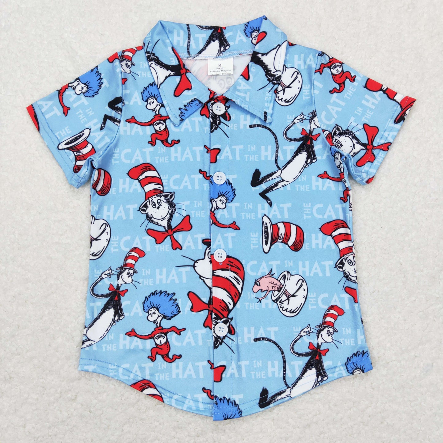 Blue Cartoon With Button Boy Shirt