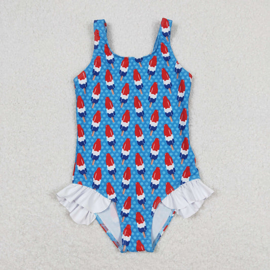 one piece blue popsicle printing Swimsuit