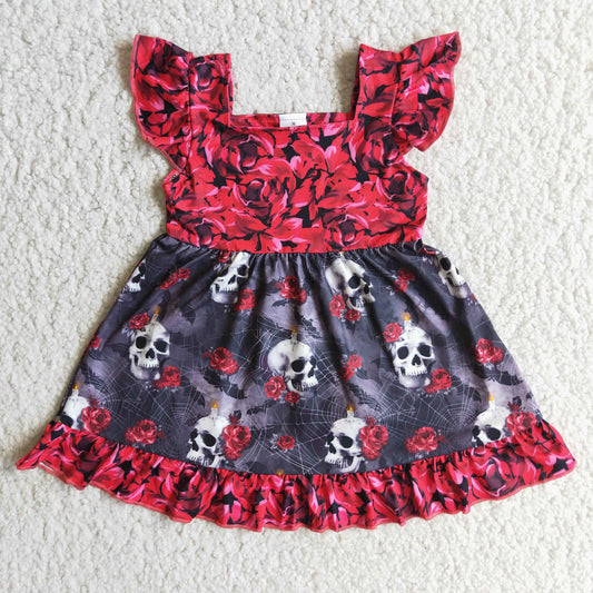 Halloween Red cartoon Floral Pattern Short Sleeves Dress