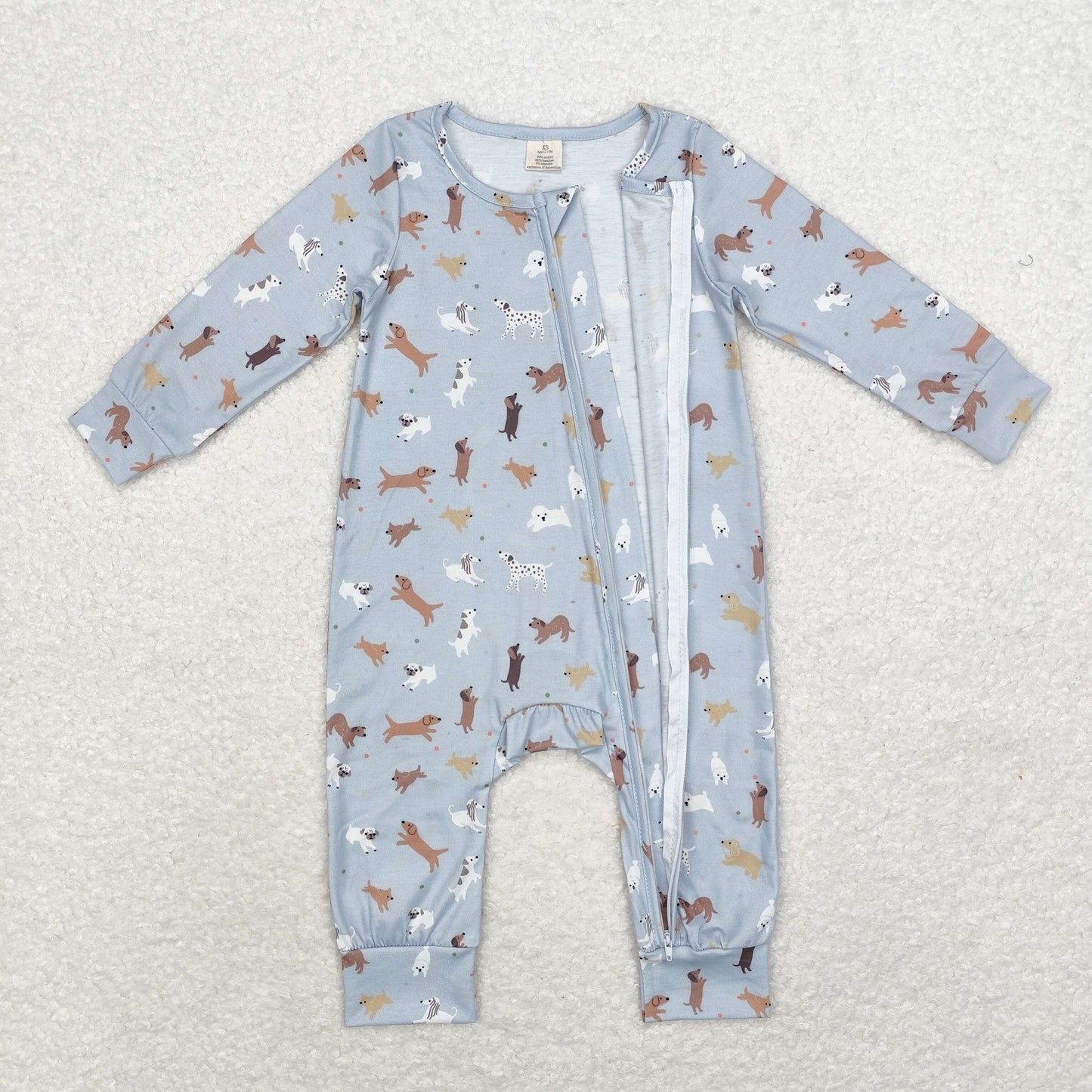 blue Dog print Baby Romper With zipper( material contains bamboo )
