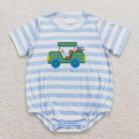 blue stripe Embroidered Golf Baby Romper