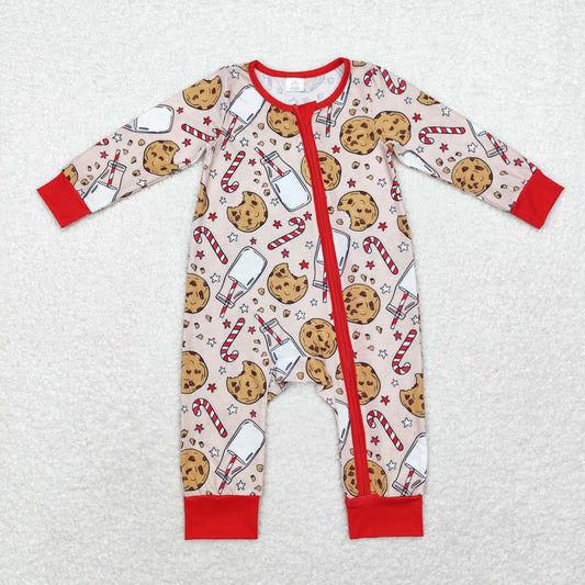 Christmas Cookie milk Baby Romper With zipper( material contains bamboo )