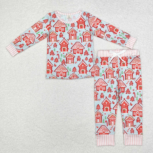Christmas red house Print Long Sleeve Pajamas ( material contains bamboo )