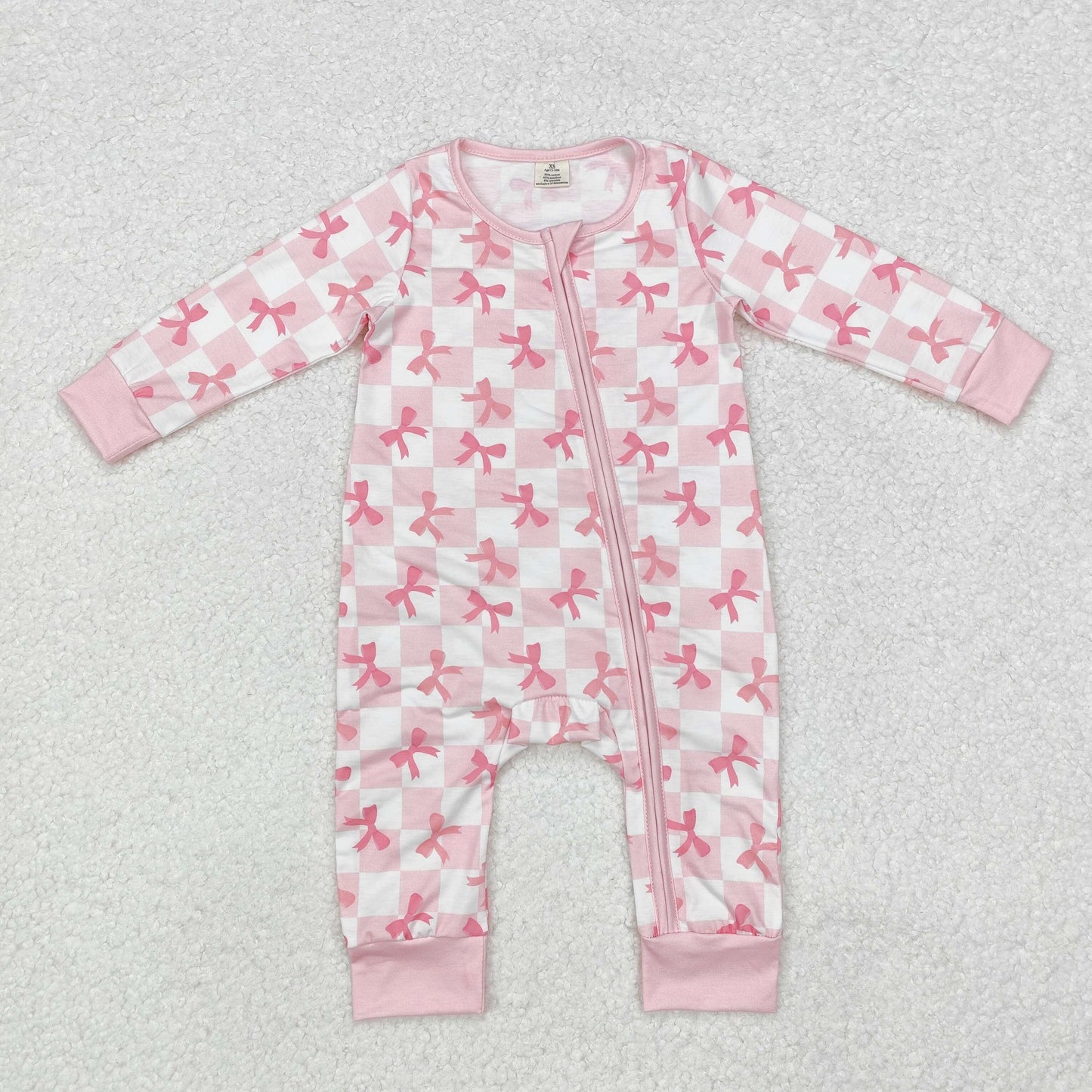 Pink bow print Baby Romper With zipper( material contains bamboo )