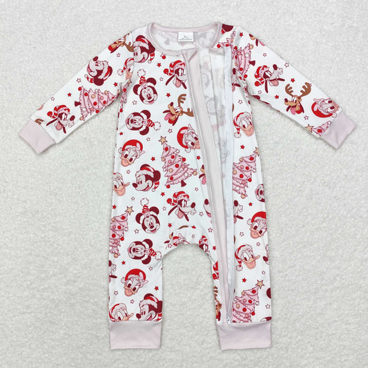 Christmas Pink Cartoon Baby Romper With zipper( material contains bamboo )