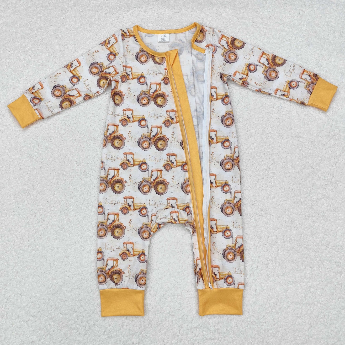 Tractors print Baby Romper With zipper( material contains bamboo )