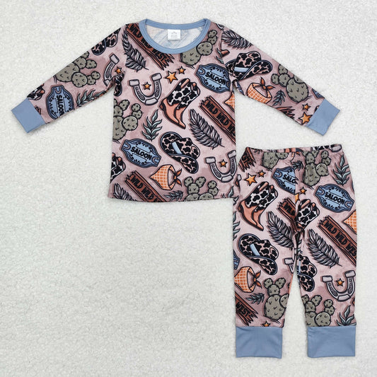 Western boot Print Long Sleeve Pajamas ( material contains bamboo )