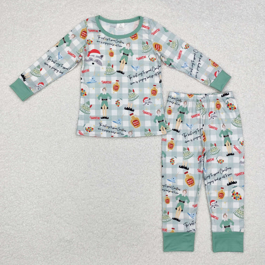 Christmas green cartoon Print Long Sleeve Pajamas
