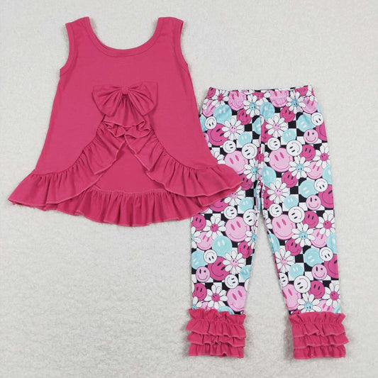 Hot Pink floral Smlie Print leggings Girls Set
