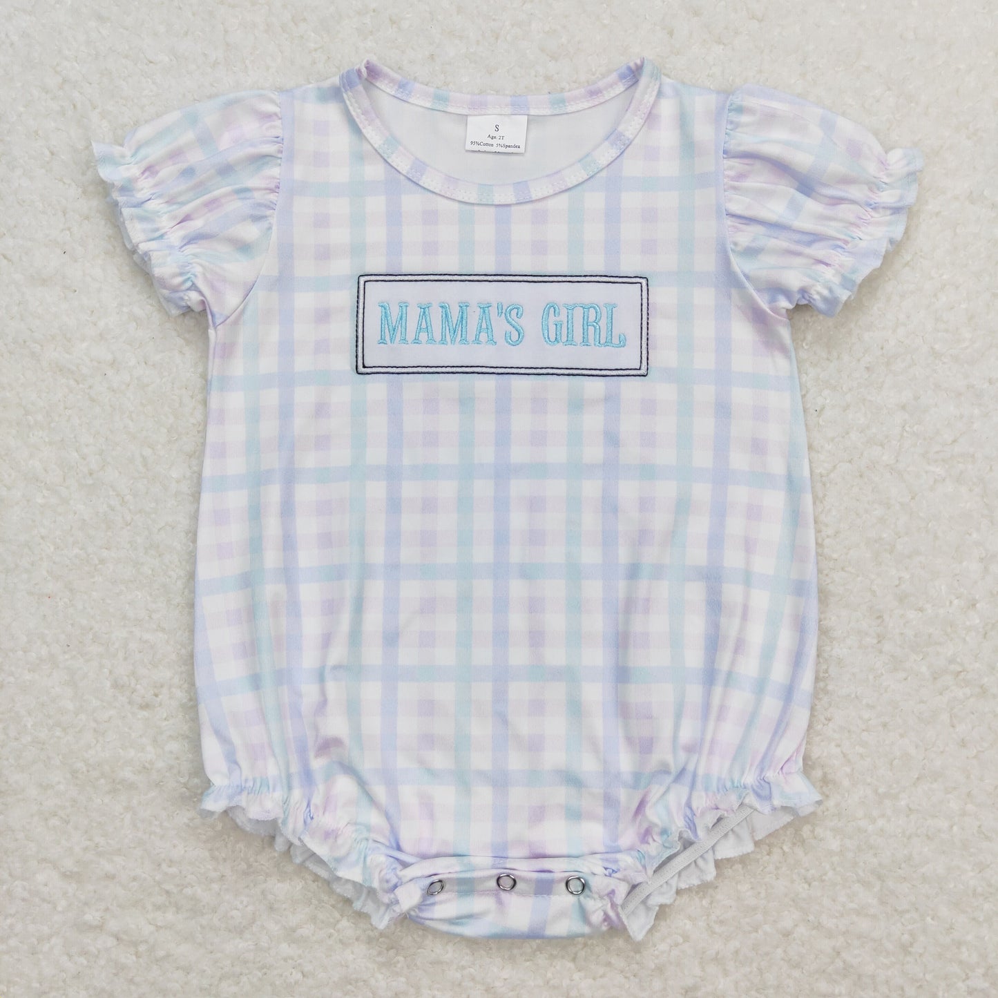 plaid Print embroidery MAMA'S Girls Baby Romper
