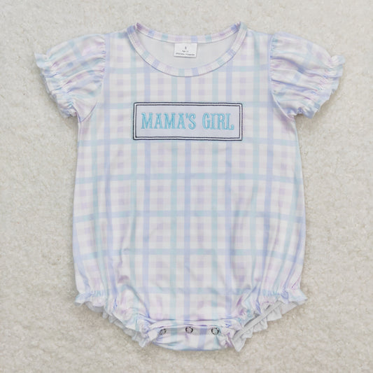 plaid Print embroidery MAMA'S Girls Baby Romper