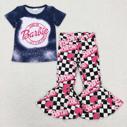 Pink letter Print Baby Shirt Blue Bell Pants Jeans