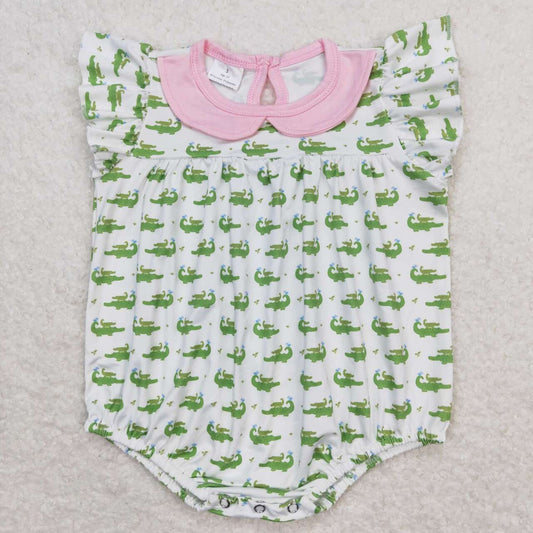 green Crocodile Print Romper