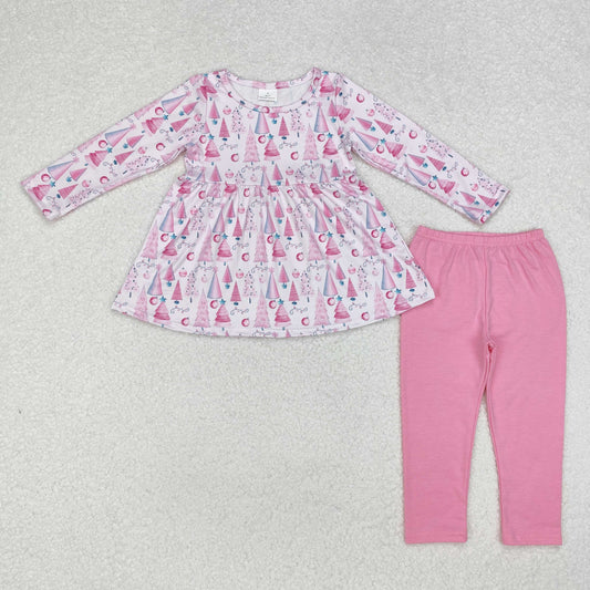 Christmas Pink tree leggings pants Girls Set