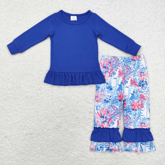 Blue flowers leggings Pants Girls Set