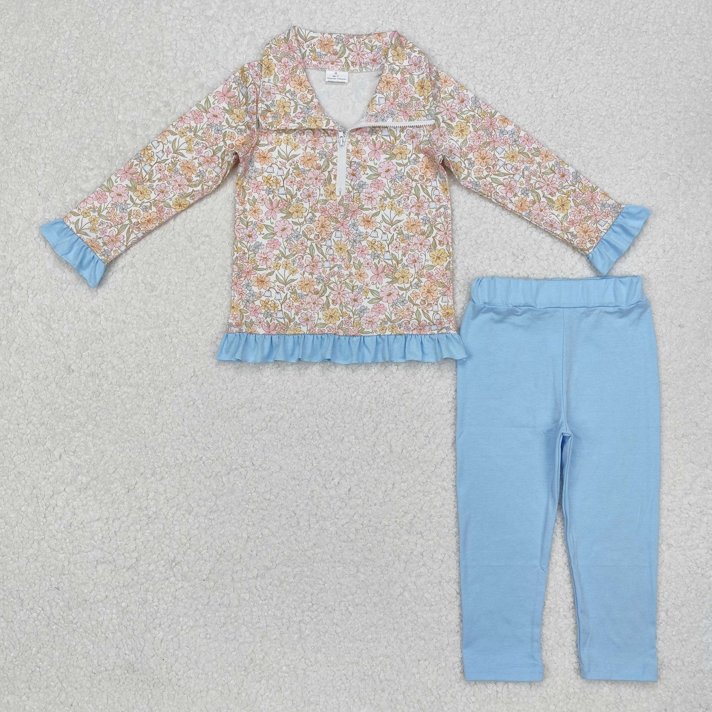 fall flowers suit blue pants long sleeve girl Suit