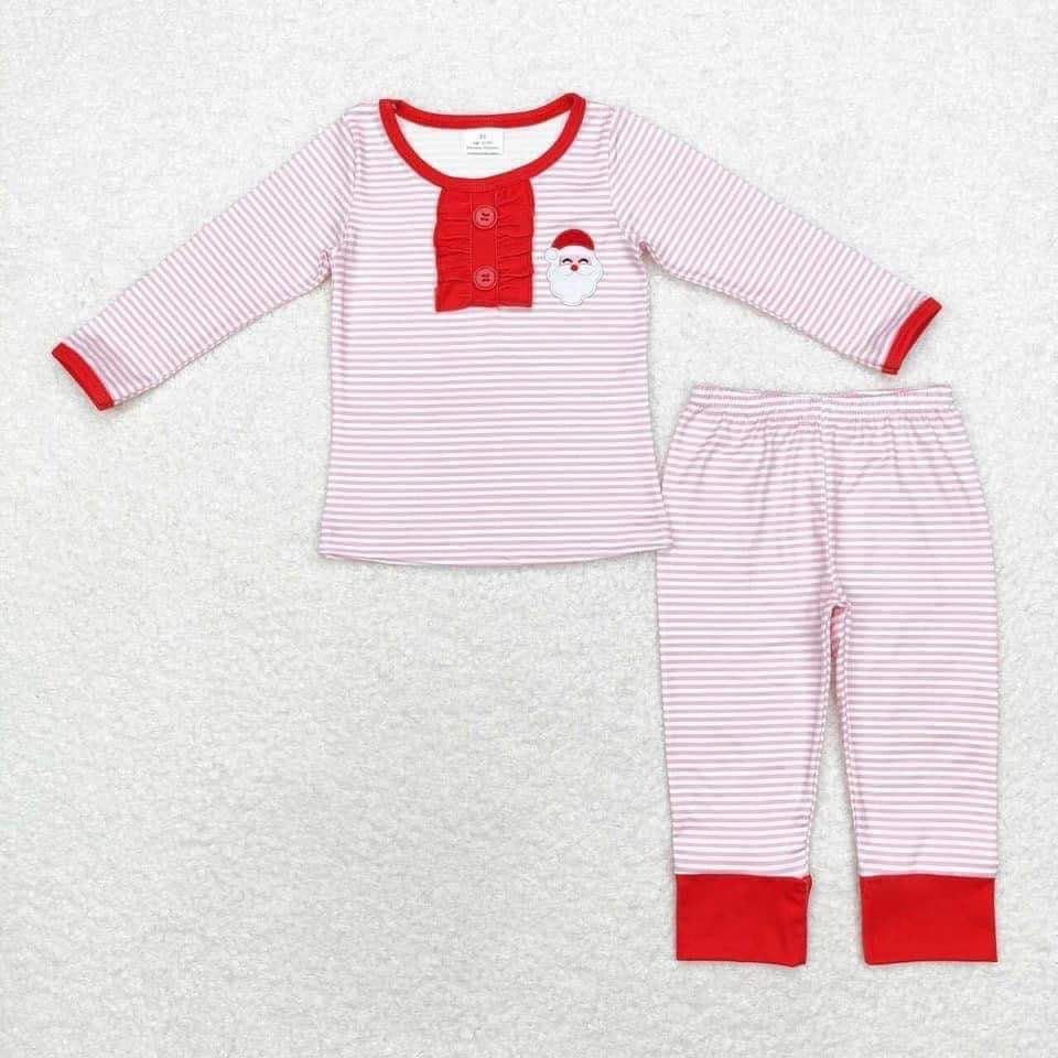 Christmas red Embroidery santa long sleeve pajamas