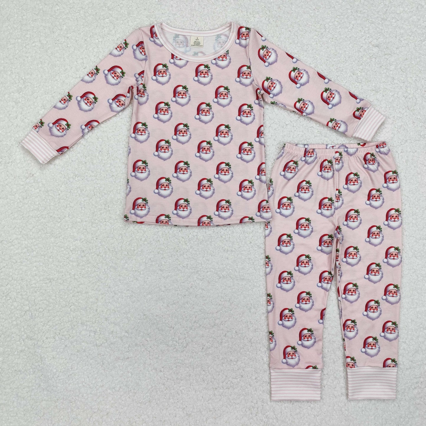 Christmas pink santa print Long Sleeve Pajamas ( material contains bamboo )