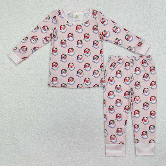 Christmas pink santa print Long Sleeve Pajamas ( material contains bamboo )