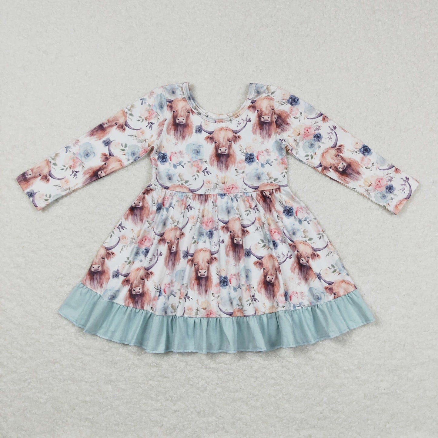 cow flowers green lace boutique girl big skirt