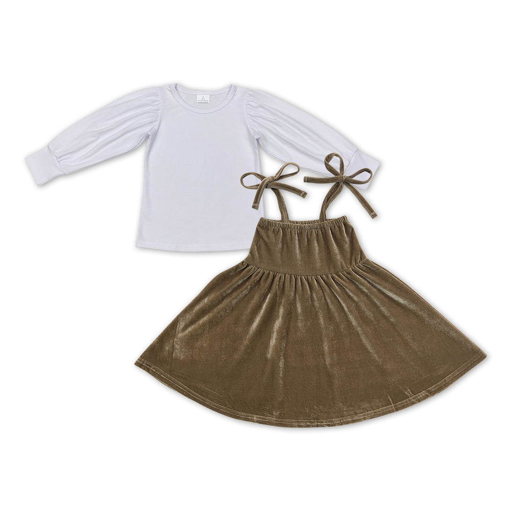 Fall White Top Girls Overall set