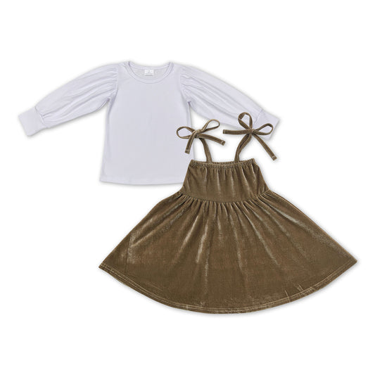 Fall White Top Girls Overall set
