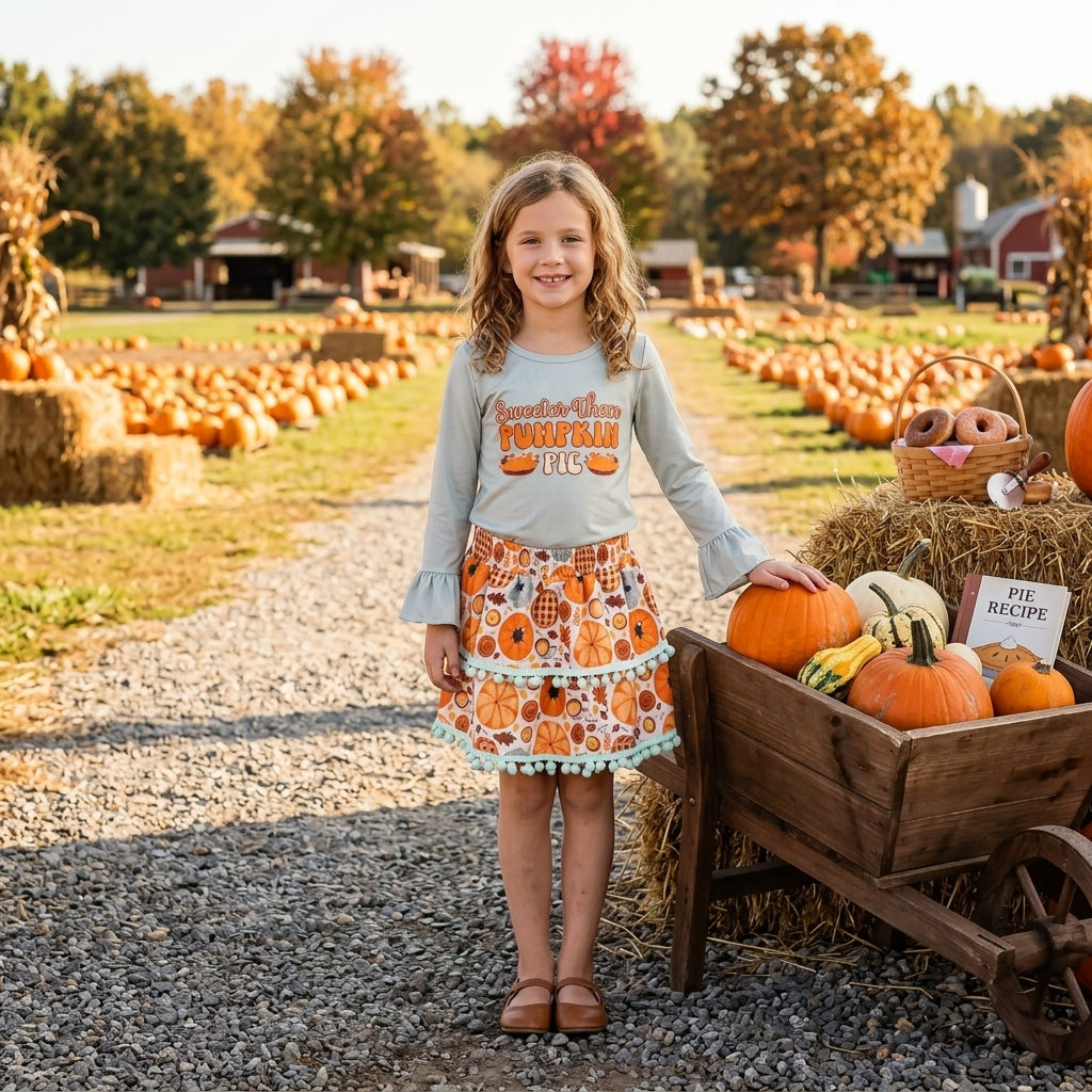 GLD0763 Pumpkin Pie Girls Skirt Set
