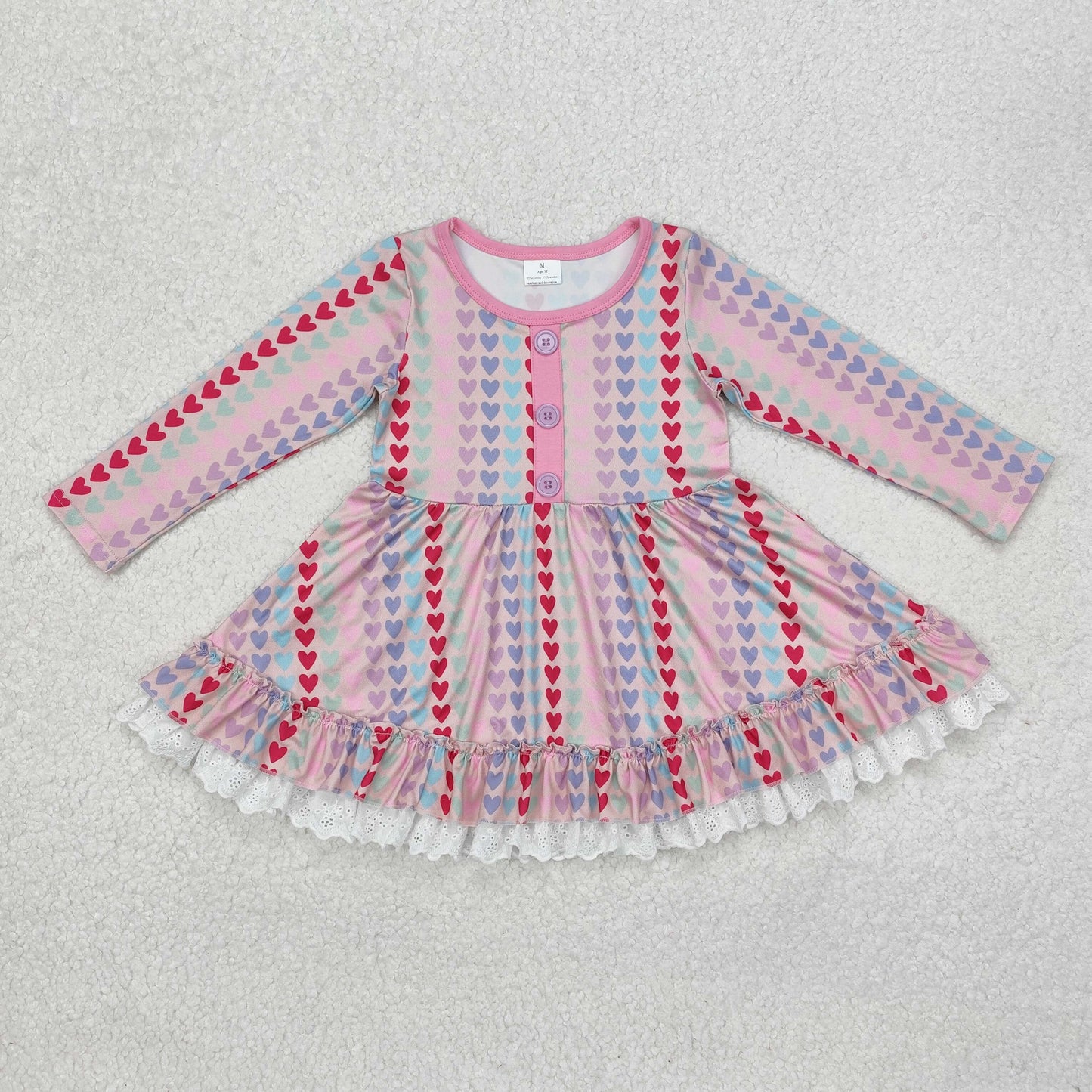 colorful heart Print Girls pink dress