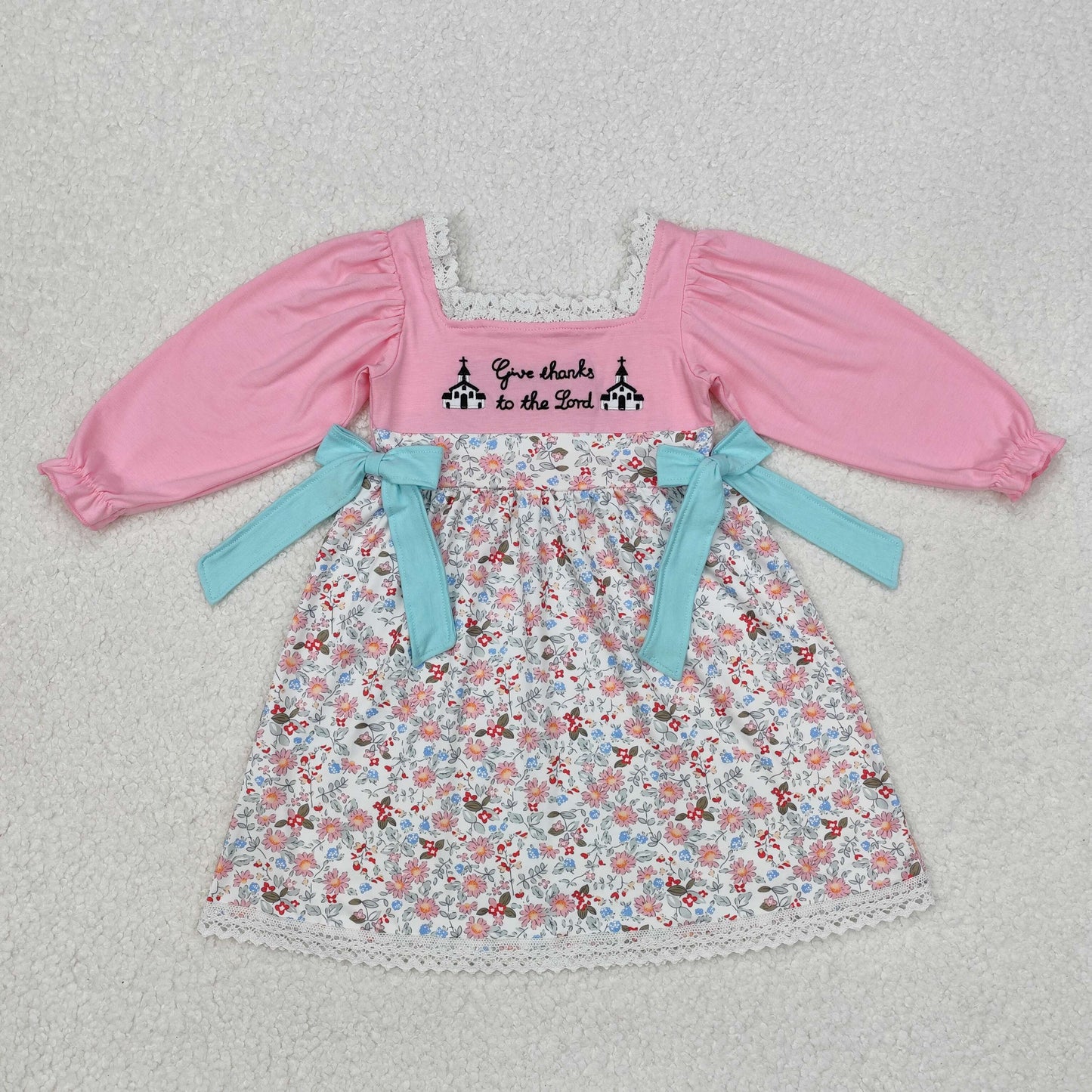 flowers print pink Long sleeve Dress