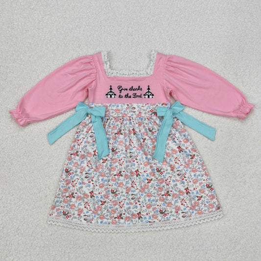flowers print pink Long sleeve Dress