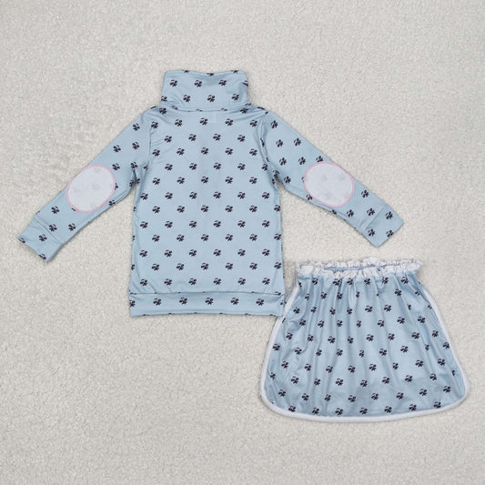 Light blue leaves flowers Long Sleeve Girls Set