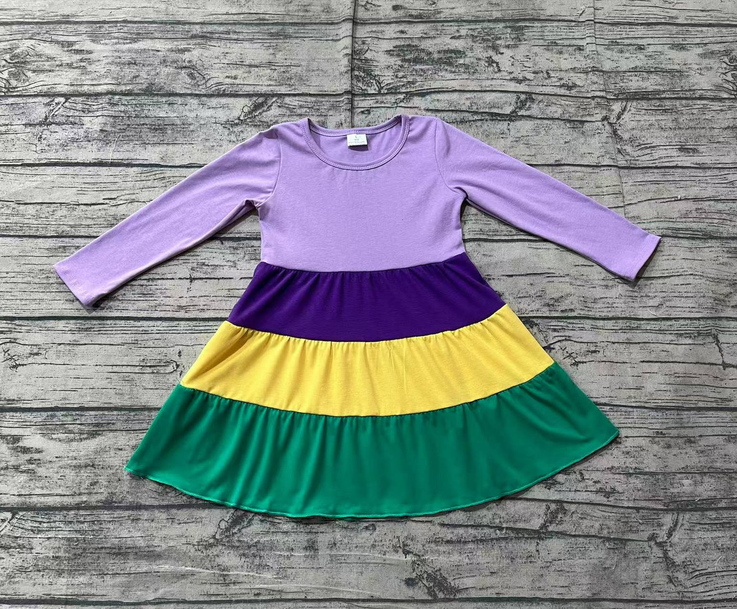 pre -order purple yellow green sleeve dressGLD0997