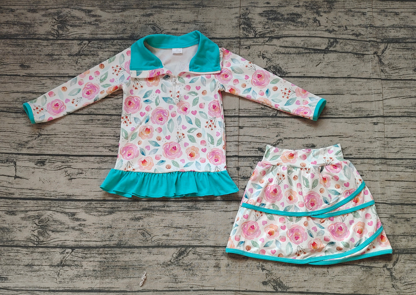 pre -order Pink flowers girls Summer set GLD1009