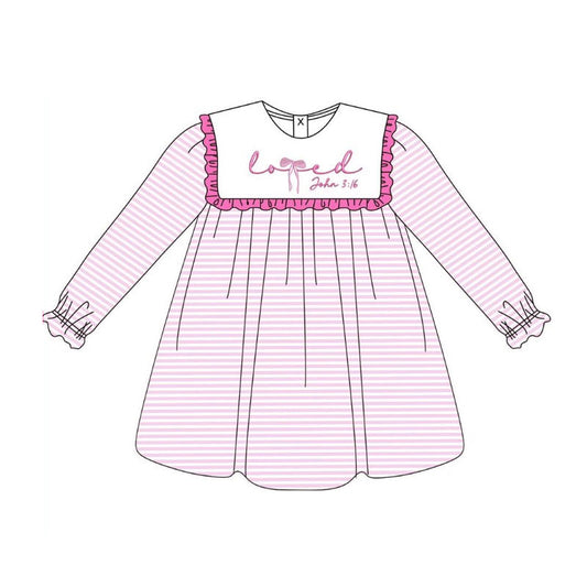 pre -order Pink Stripe Letter print girl dress GLD1350