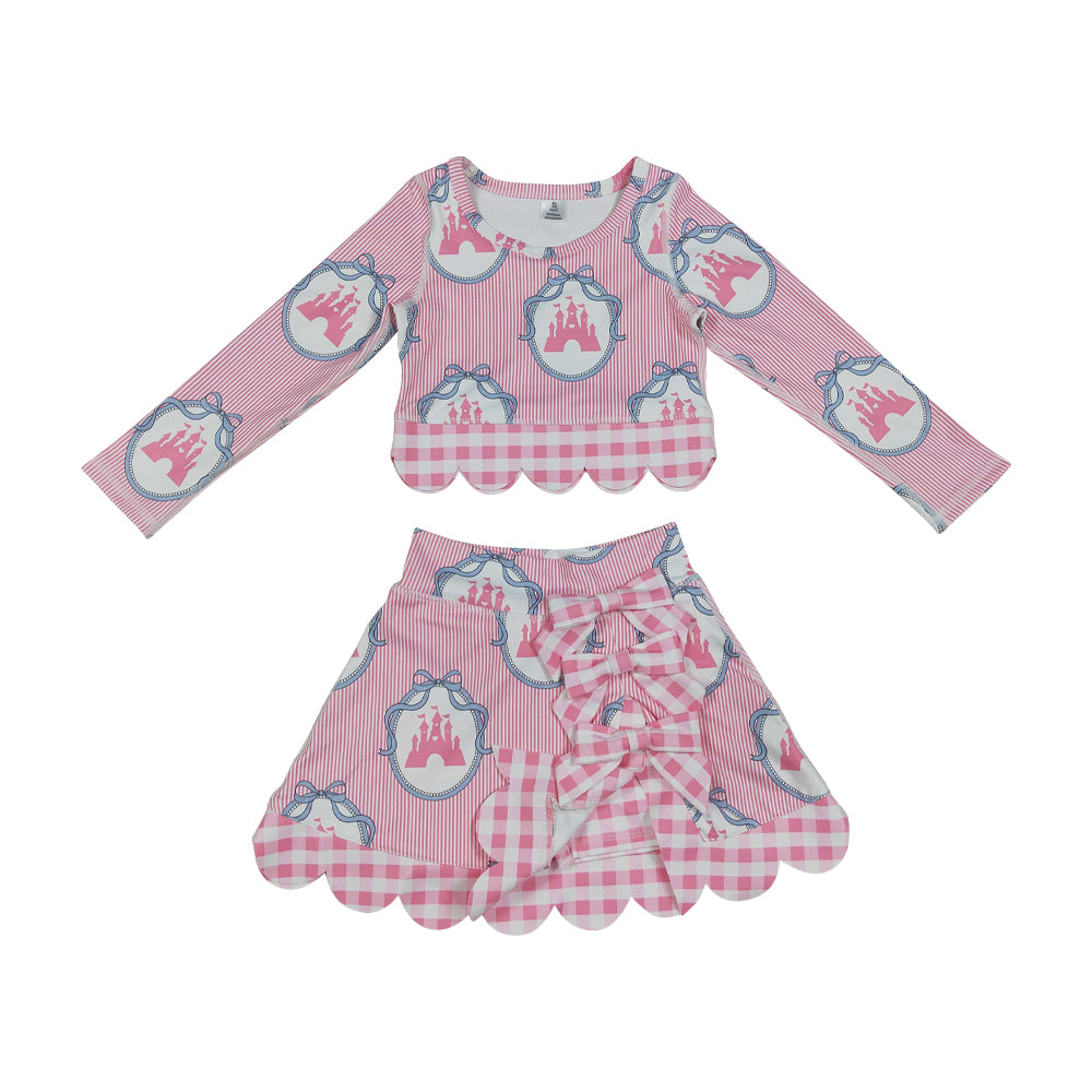 Athletic Pink Scalloped With Bow Skort Outfits GLD1601