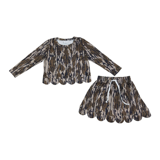 Camo scalloped edges long Sleeve Girls Set GLD1615