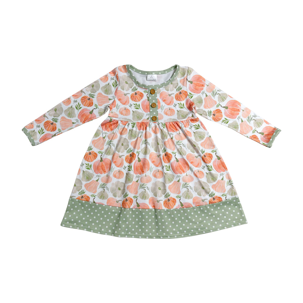 Fall Pumpkin Long Sleeve Girls Dress GLD1626