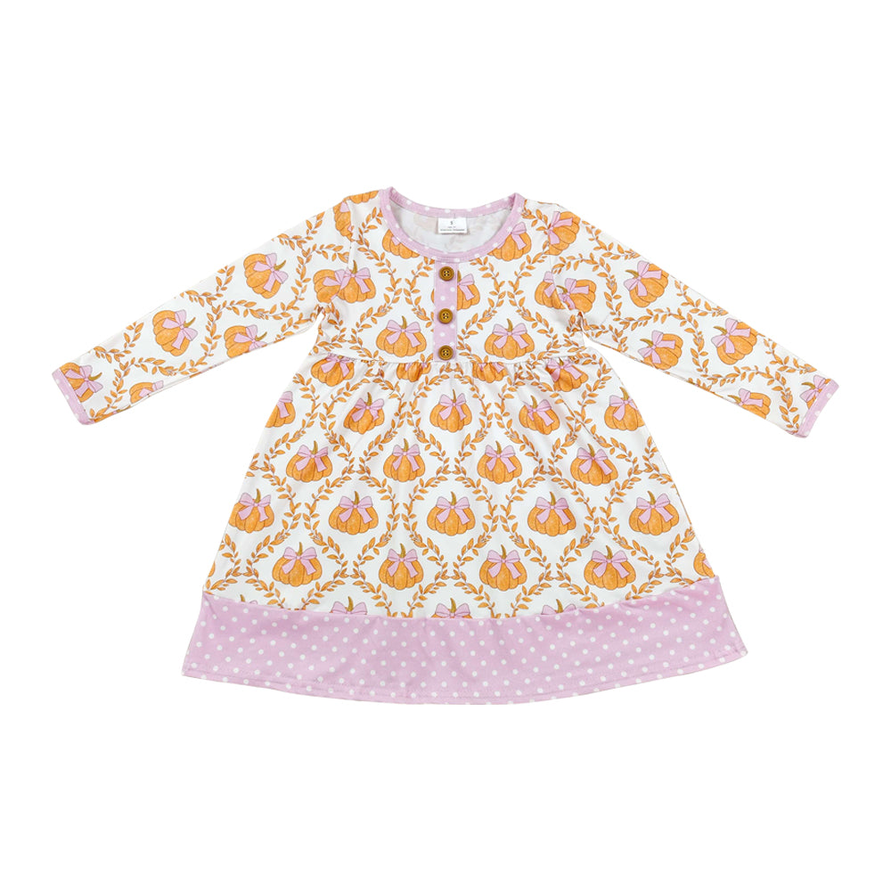 Halloween Pumpkin Long Sleeve Girls Dress GLD1627
