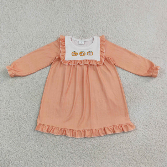 GLD1645 Embroidery Pumpkin Orange Ruffles Girl's Dress