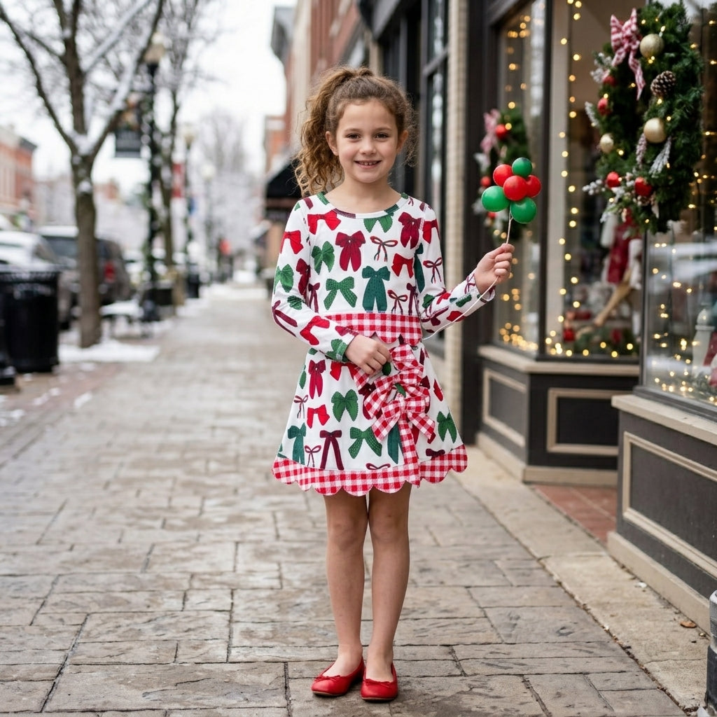 GLD1677 Christmas Bows Scallop Edge Yoga Girls Skorts Set